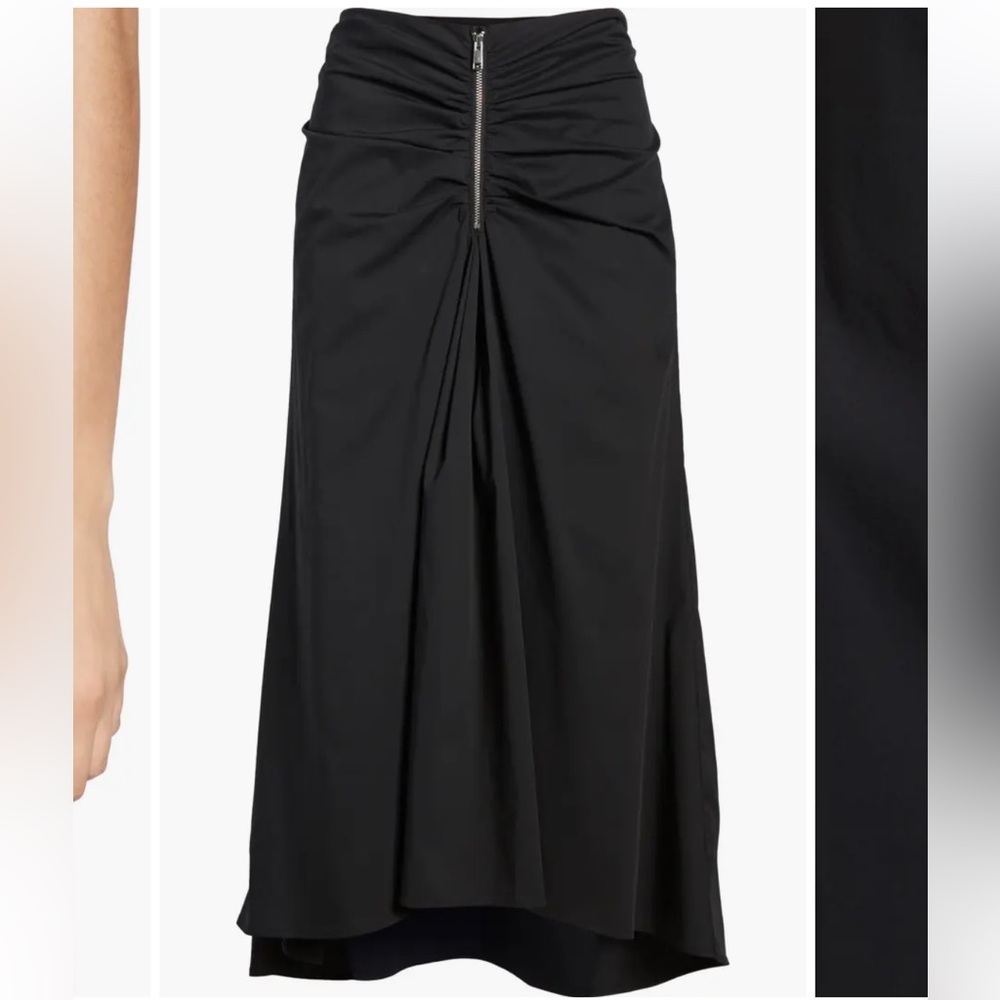 Trouve Black A-Line Midi Skirt with Ruched High-Low Design